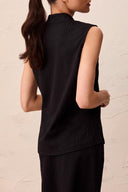 Tribal Ladies Sleeveless Black Zip Mock Neck Top