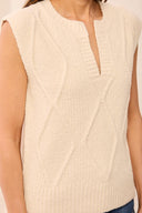 Tribal Ladies Split Crew Neck Cream Sweater Vest