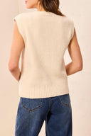 Tribal Ladies Split Crew Neck Cream Sweater Vest