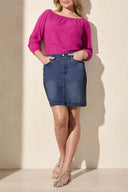 Tribal Ladies Stormy Blue Pull On Denim Skort w/Pockets