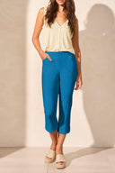 Tribal Ladies Surf Blue Flatten IT Pull On Capri w/Round Slit