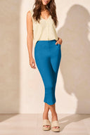 Tribal Ladies Surf Blue Flatten IT Pull On Capri w/Round Slit