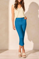 Tribal Ladies Surf Blue Flatten IT Pull On Capri w/Round Slit