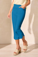 Tribal Ladies Surf Blue Flatten IT Pull On Capri w/Round Slit