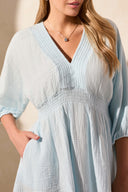 Tribal Ladies Water Puff Sleeve Dress w/Smocking Detail