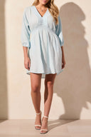 Tribal Ladies Water Puff Sleeve Dress w/Smocking Detail