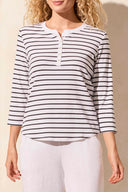 Tribal Ladies White 3/4 Sleeve Henley Top w/Snaps