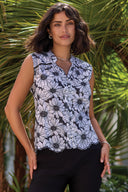 Tribal Ladies White/Black Sleeveless Button Front Blouse