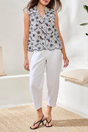 Tribal Ladies White/Black Sleeveless Button Front Blouse