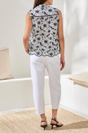 Tribal Ladies White/Black Sleeveless Button Front Blouse