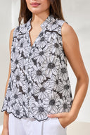Tribal Ladies White/Black Sleeveless Button Front Blouse