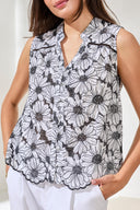 Tribal Ladies White/Black Sleeveless Button Front Blouse