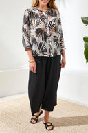 Tribal Ladies White/Black Solman Sleeve Wide Blouse
