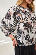 Tribal Ladies White/Black Solman Sleeve Wide Blouse