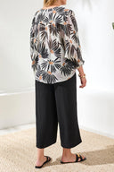 Tribal Ladies White/Black Solman Sleeve Wide Blouse