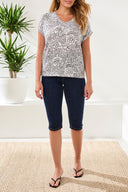 Tribal Ladies White Cap Sleeve Wear 2 Ways Boatneck or Vneck SS Top