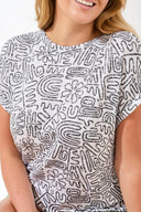 Tribal Ladies White Cap Sleeve Wear 2 Ways Boatneck or Vneck SS Top