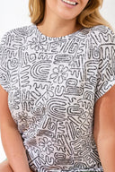 Tribal Ladies White Cap Sleeve Wear 2 Ways Boatneck or Vneck SS Top