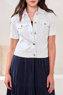 Tribal Ladies White Elbow Sleeve Denim Jacket