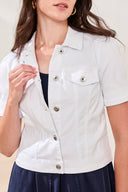 Tribal Ladies White Elbow Sleeve Denim Jacket