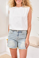 Tribal Ladies White Padded Shoulder Muscle Tee
