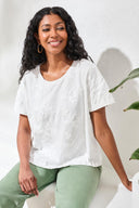 Tribal Ladies White S/S Crewneck Top
