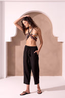 Tribal XIX Palms Ladies Relaxed Tapered Black Linen Pant