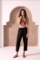 Tribal XIX Palms Ladies Relaxed Tapered Black Linen Pant