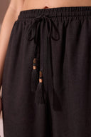 Tribal XIX Palms Ladies Relaxed Tapered Black Linen Pant