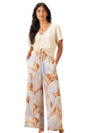 Tribal XIX Palms Ladies SS Ruched Drawstring Linen Eggshell Blouse