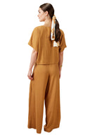 Tribal XIX Palms Ladies SS Ruched Drawstring Linen Sandcastle Blouse