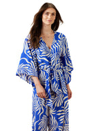Tribal XIX Palms Lanai Long Flowy Kimono Top w/Front Tie