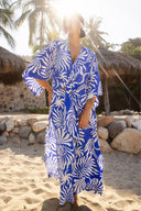 Tribal XIX Palms Lanai Long Flowy Kimono Top w/Front Tie