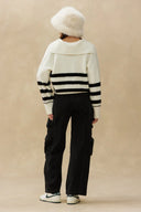 Kuwalla Tee Ladies Cream/Black Soft Crop Knit Polo