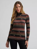 Wrangler Ladies Brown Rambling Ridge Mock Neck Top