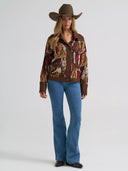 Wrangler Ladies Brown Western Pattern Cardigan Sweater
