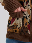 Wrangler Ladies Brown Western Pattern Cardigan Sweater