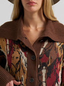 Wrangler Ladies Brown Western Pattern Cardigan Sweater
