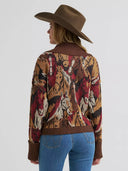 Wrangler Ladies Brown Western Pattern Cardigan Sweater