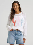 Wrangler Ladies Gauzy Knit White Cactus Sweater