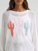 Wrangler Ladies Gauzy Knit White Cactus Sweater