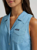 Wrangler Ladies Light Denim Sleeveless Tie Front Shirt