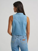 Wrangler Ladies Light Denim Sleeveless Tie Front Shirt