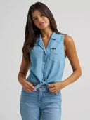 Wrangler Ladies Light Denim Sleeveless Tie Front Shirt