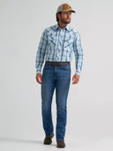 Wrangler Men's 20X® Competition Advanced Comfort Long Sleeve Two Pocket Western Snap Fine Navy Shirt