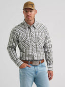 Wrangler Men's 20X Competition Advanced Comfort Olive Madras Long Sleeve Two Pocket Western Snap Shirt