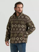 Wrangler Men's Black Olive Hay Away Sherpa Quarter-Zip Pullover