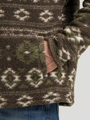 Wrangler Men's Black Olive Hay Away Sherpa Quarter-Zip Pullover