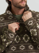 Wrangler Men's Black Olive Hay Away Sherpa Quarter-Zip Pullover