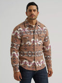Wrangler Men's Brown Arrowhead Retro Premium Western Snap Jacquard Shirt